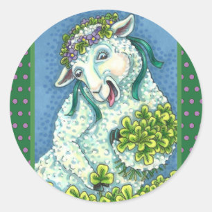 ADESIVO REDONDO RUAS. DIA DE PATRICK IRISH EWE, SHEEP & SHAMROCKS