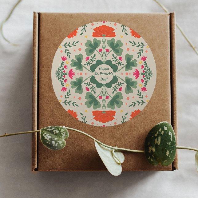 Adesivo Redondo Ruas felizes. Capas e flores do Dia de Patrick (Criador carregado)