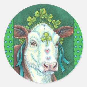 ADESIVO REDONDO RUAS IRLANDESAS. HEIFER DO DIA DE PATRICK, VACA DE