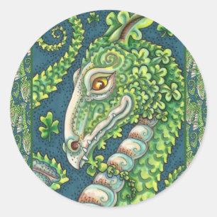 ADESIVO REDONDO RUAS. O GREEN SHAMROCK DRAGON DE PATRICK, FANTASIA