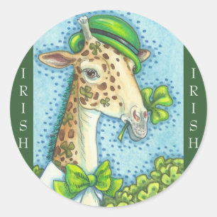Adesivo Redondo RUAS. PATRICK DAY IRISH GIRAFFE STICKERS *Folha