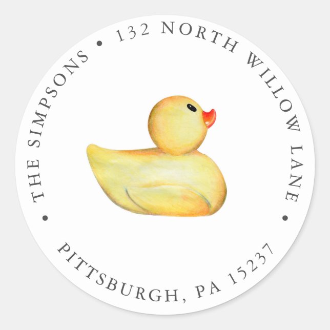 Adesivo Redondo Rubber Duck Endereço de Devolução do Bebê (Frente)