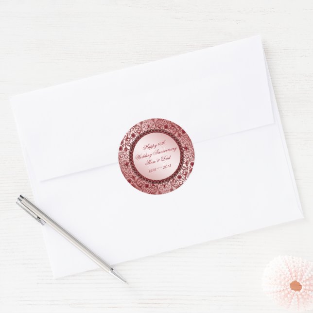 Adesivo Redondo Ruby 40th Wedding Anniversário Round Sticker (Envelope)