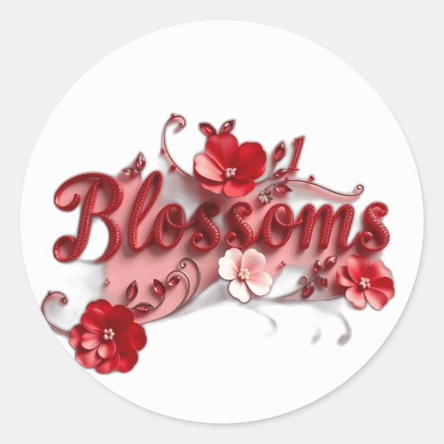 Adesivo Redondo Ruby Red Script Blossoms (Frente)