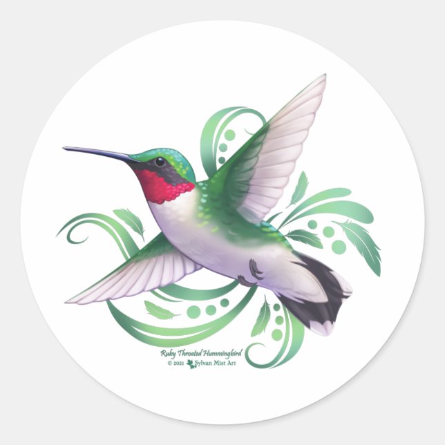 Adesivo Redondo Ruby Throated Hummingbird (Frente)
