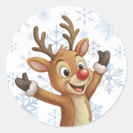Adesivo Redondo Rudolph Com Flocos de Neve Azuis