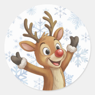 Adesivo Redondo Rudolph Com Flocos de Neve Azuis