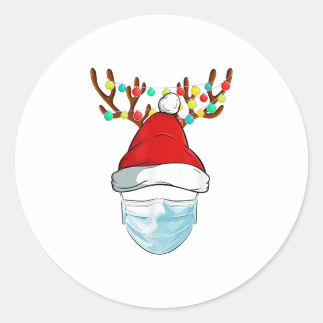Adesivo Redondo Rudolph Reindeer Veste Face Mask Christma (Frente)