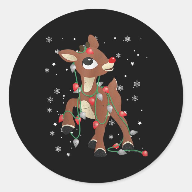 Adesivo Redondo Rudolph The Red Nose Reindeer For Kids And Christm (Frente)