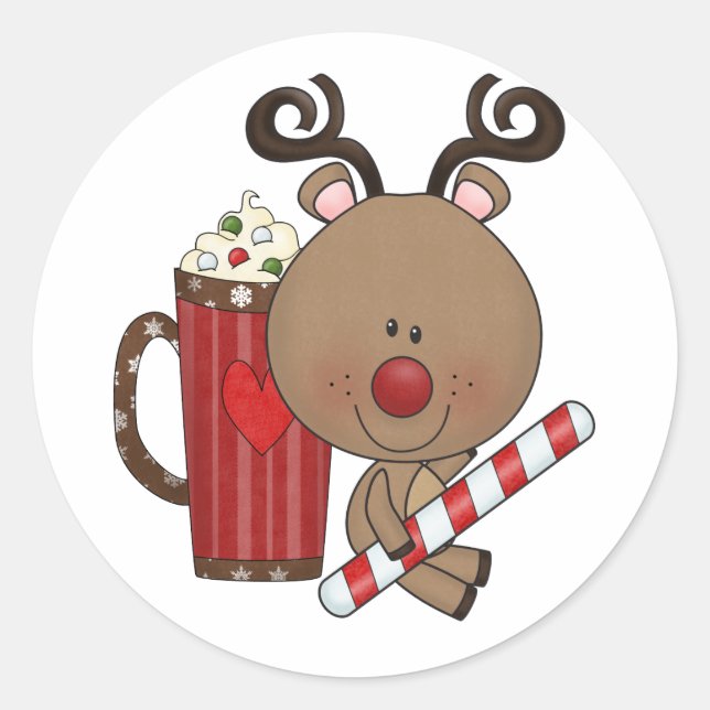 Adesivo Redondo Rudy Reindeer Com Cacau (Frente)