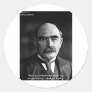 Adesivo Redondo Rudyard Kipling "Puppy Love" Citação Oferece Cam