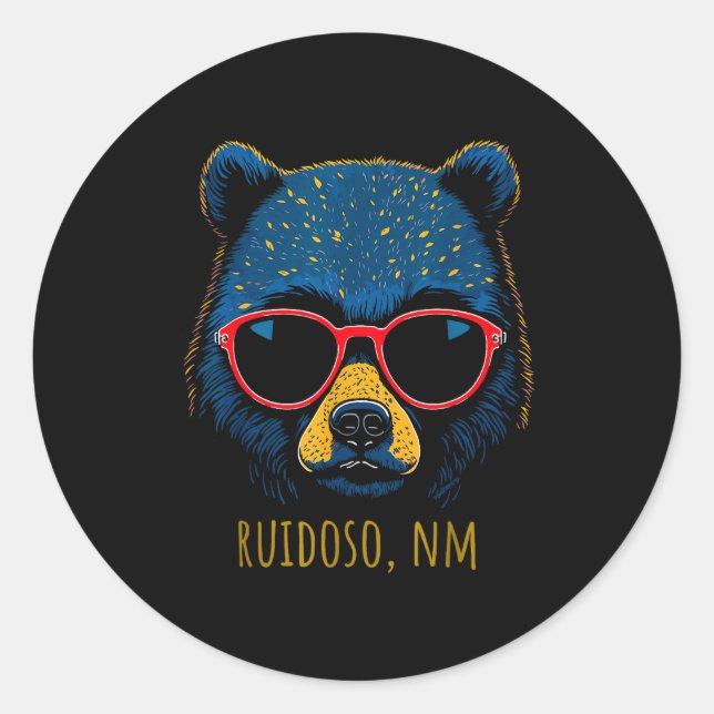 Adesivo Redondo Ruidoso New Mexico Bear Wearing Sungles Design  (Frente)