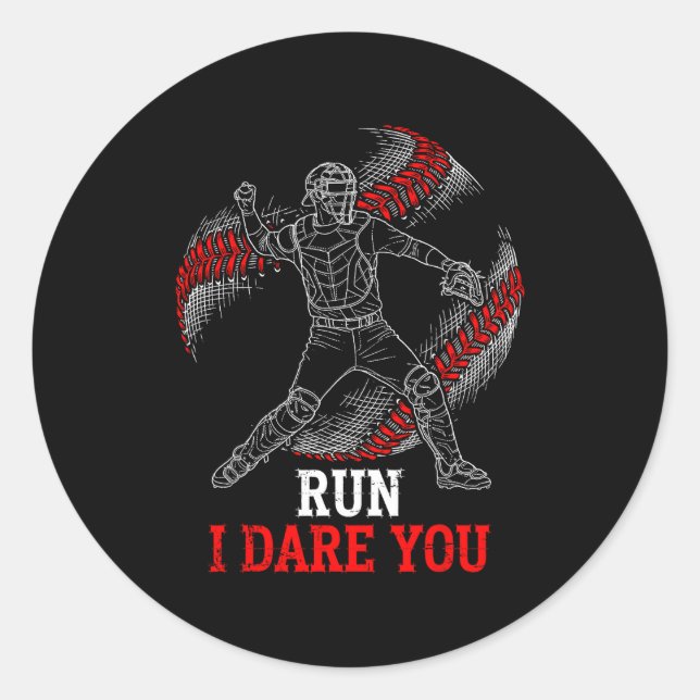 Adesivo Redondo Run I Dare You Funny Baseball Catcher Graphic Play (Frente)