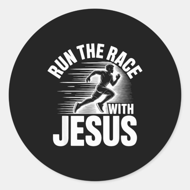 Adesivo Redondo Run The Race With Jesus Motivational Quote  (Frente)