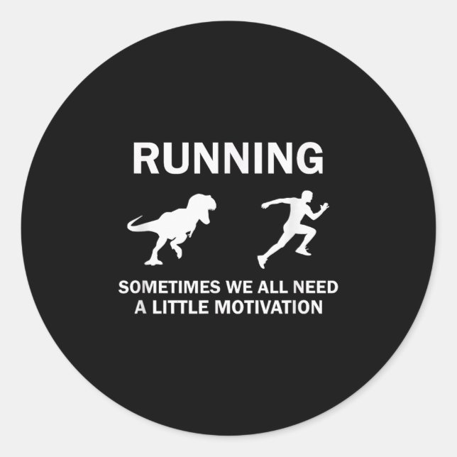 Adesivo Redondo Running Motivation Raptor Chase Funny Dinosaur  (Frente)