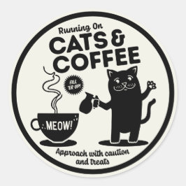 Adesivo Redondo Running on Cats and Coffee 