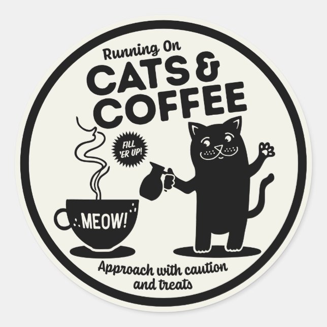 Adesivo Redondo Running on Cats and Coffee  (Frente)
