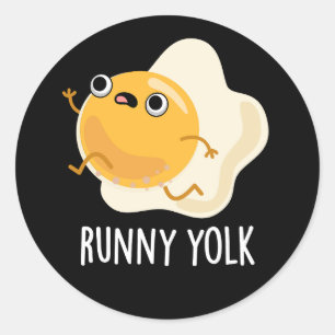 Adesivo Redondo Runny Yolk Funny Comida Ovo Pun Dark BG