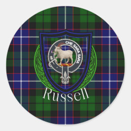 Adesivo Redondo Russell Scottish Clan Tartan & Crest