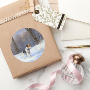 Adesivo Redondo Russell Terrier Deixe-o nevar no Natal