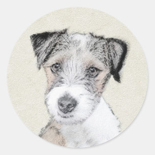 Adesivo Redondo Russell Terrier Rough Painting - Arte Original de