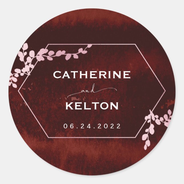 Adesivo Redondo Russo Borgonha Rosa Geométrico Floral (Frente)