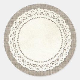 Adesivo Redondo Russo Country Lace Doily em Burlap Castanho Natura