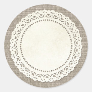 Adesivo Redondo Russo Country Lace Doily em Burlap Castanho Natura