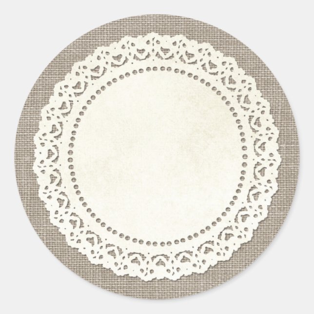 Adesivo Redondo Russo Country Lace Doily em Burlap Castanho Natura (Frente)