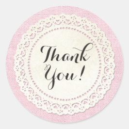 Adesivo Redondo Russo Country Lace Doily em Shabby Rosa Obrigado