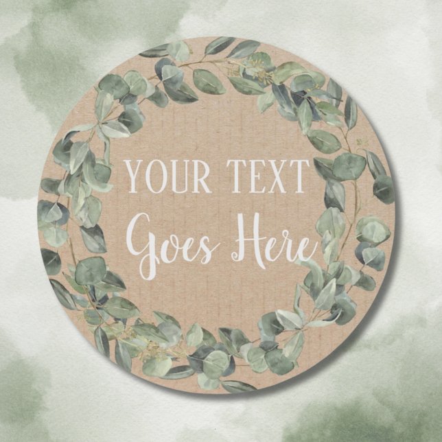 Adesivo Redondo Russo de Eucalyptus, Ficheiro Personalizado (Personalised Handmade Vintage Eucalyptus Rustic Classic Round Sticker)