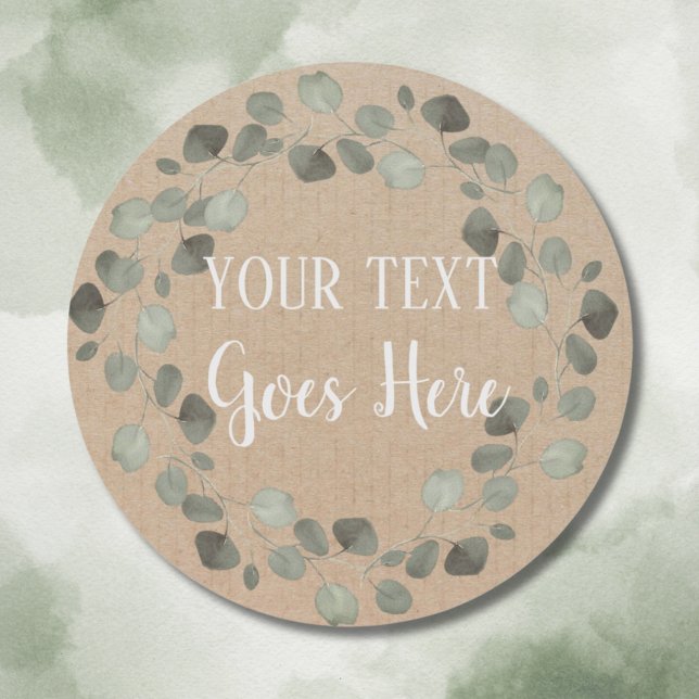 Adesivo Redondo Russo de Eucalyptus, Ficheiro Personalizado (Personalised Handmade Vintage Eucalyptus Rustic Classic Round Sticker)