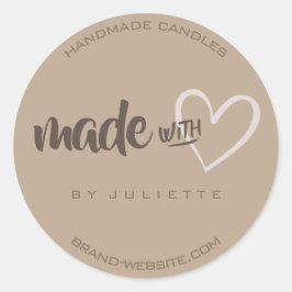 Adesivo Redondo Russo Moderno Feita com Amor Castanho Natural