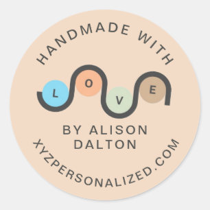 Adesivo Redondo Russo Personalizado Feita À Mão Com Amor Elegante