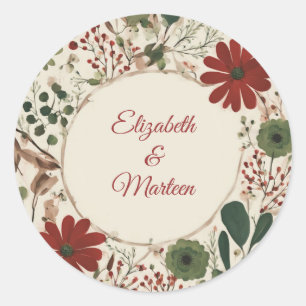 Adesivo Redondo Russo Sage Green & Burgundy Red Floral outono