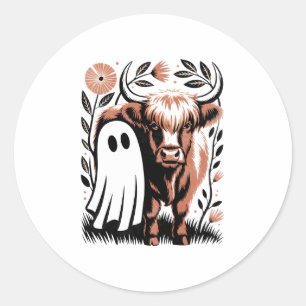 Adesivo Redondo Russo Vaca Highland Ghost Halloween