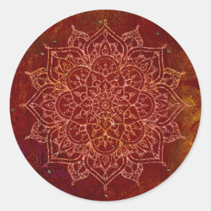 Adesivo Redondo Rust Red Mandala Dourado Glam Moderna Chic