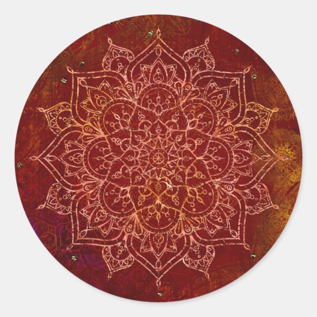 Adesivo Redondo Rust Red Mandala Dourado Glam Moderna Chic (Frente)