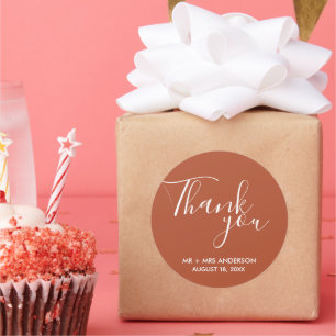 Adesivo Redondo Rust Terracotta Boho Casamento Obrigado