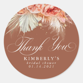Adesivo Redondo Rust Terracotta Floral Pampas Grass Obrigado