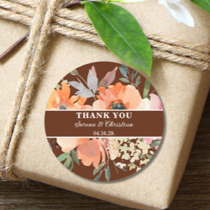Adesivo Redondo Rust Terracotta Floral Wedding