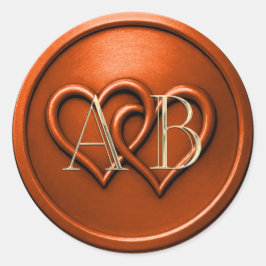 Adesivo Redondo Rust Two Hearts Intertwined Monogram Wedding
