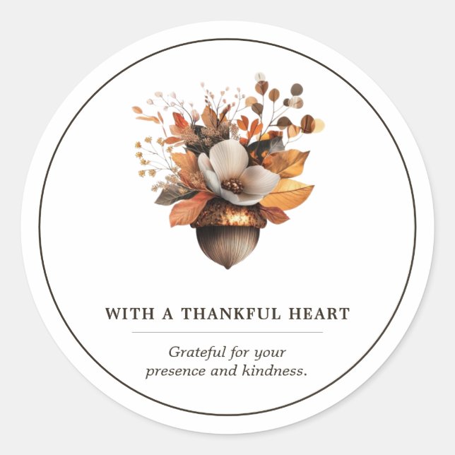 Adesivo Redondo Rustic Acorn Floral White Classic Round Sticker (Frente)
