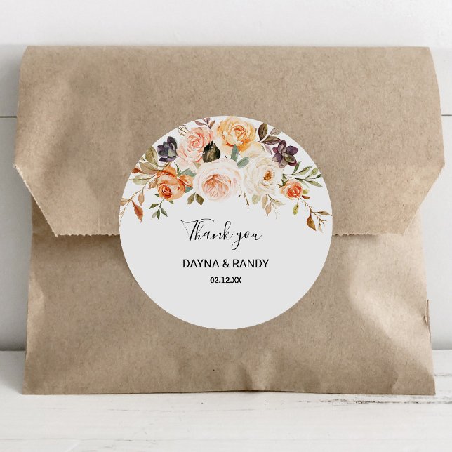 Adesivo Redondo Rustic Autumn Elegant Floral Obrigado A Favor (Criador carregado)
