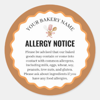 Adesivo Redondo Rustic Baking Utensils Allergy Notice Label