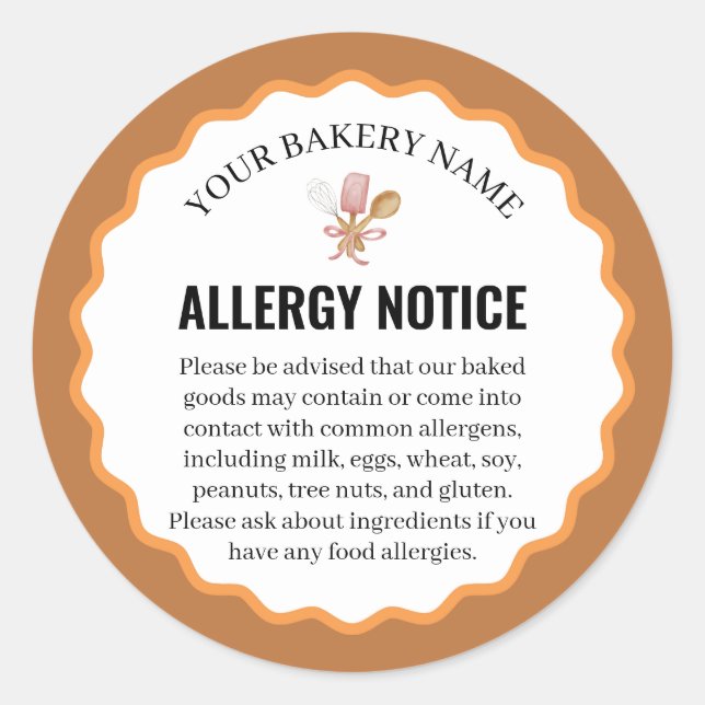 Adesivo Redondo Rustic Baking Utensils Allergy Notice Label (Frente)