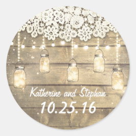 Adesivo Redondo Rustic Barn Mason Jar Lights and Lace Weds