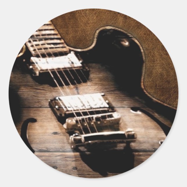 Adesivo Redondo Rustic Barn Wood Western Country Music Guitar (Frente)