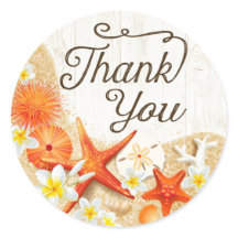 Rustic Beach Seashells Plumeria Obrigado Rótulo