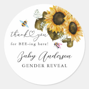 Adesivo Redondo Rustic Bee Sunflower Gender Reveem Party Favor